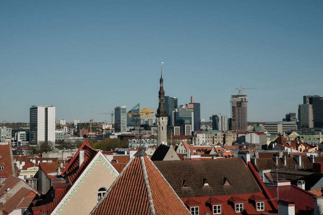 Historic city skyline with towers and rooftops